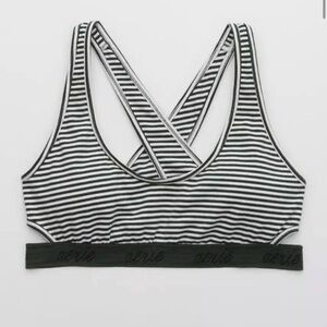 Aerie Logo Cutout Green Striped Bralette